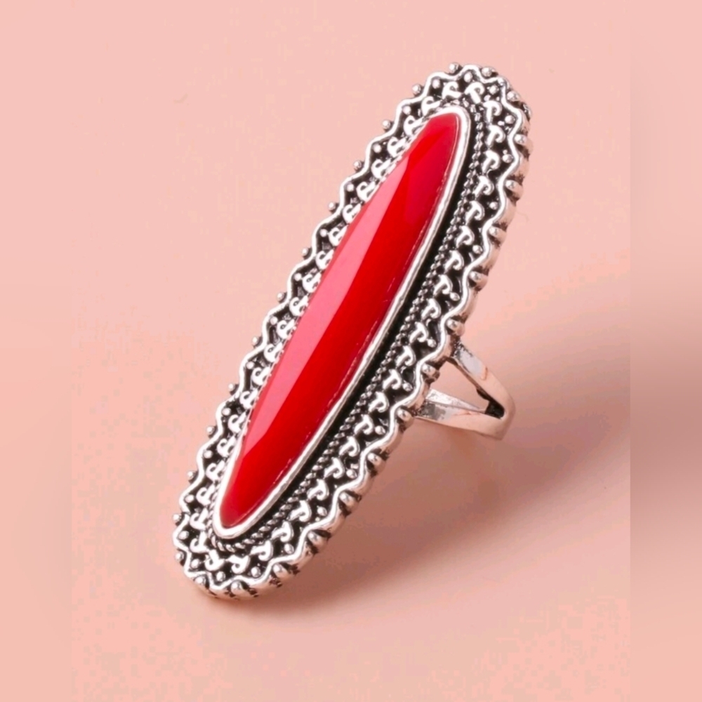 Western Chic Faux Red and Silver Women's Ring - Picture 2 of 11